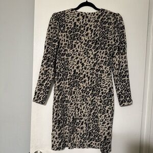 Vince Camuto Black and Tan Animal Print Long Sleeve Dress